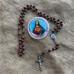 Rosary sacred Heart wooden rosary New In Box